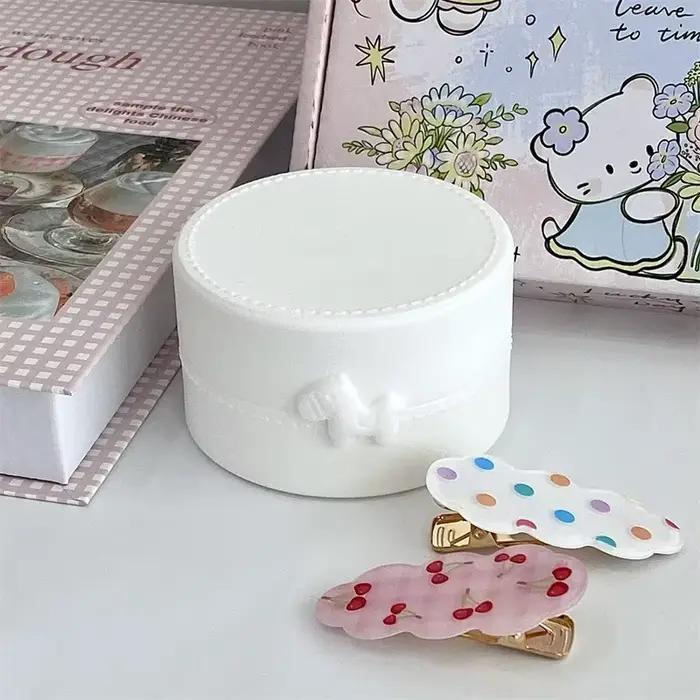 Boîte de rangement ronde INS Macaron Bow pour filles, épingles à cheveux de bijoux Kawaii, boîte ant