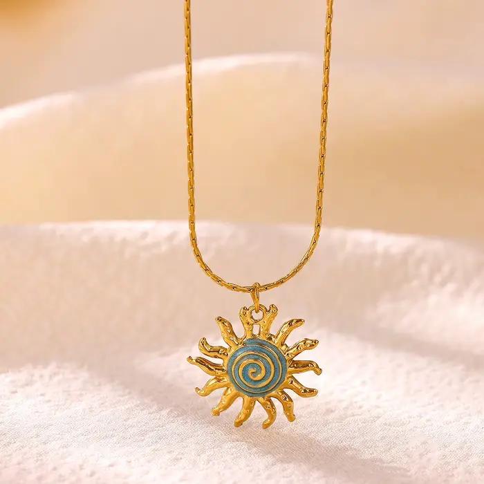 Collier soleil vintage pour femme, pendentif géométrique esthétique en forme de cœur, en acier inoxy