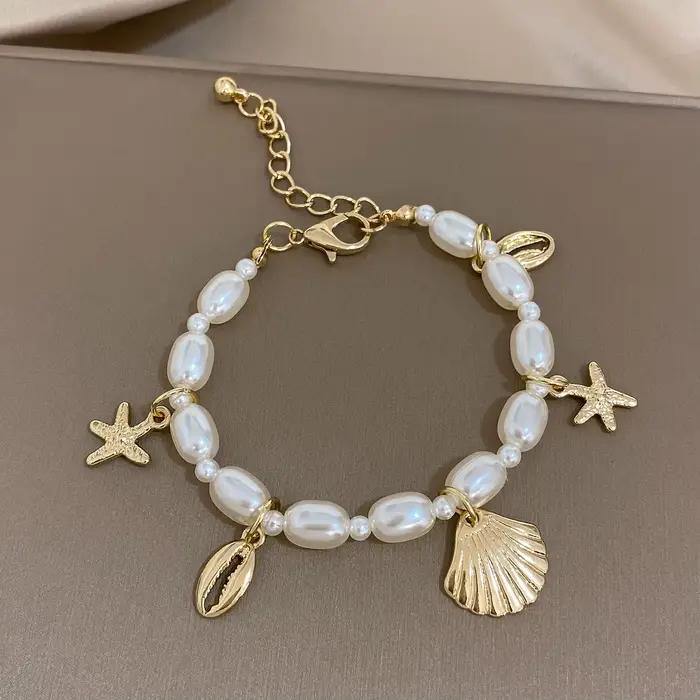Bohême étoile poisson Bracelets ABS fausse perle étoile de mer coquille Bracelets pour femme océan b