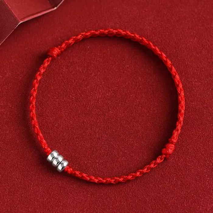 Bracelets en corde d'argent 925 pour femmes et hommes, 13-18cm, perles rondes, fil rouge, ligne, pou
