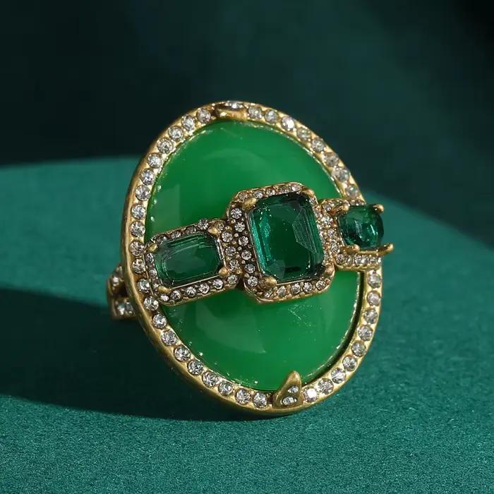 Bagues œuf vintage vert émeraude pour femme, bijoux de luxe Art Déco, mode féminine, fête, marque, h