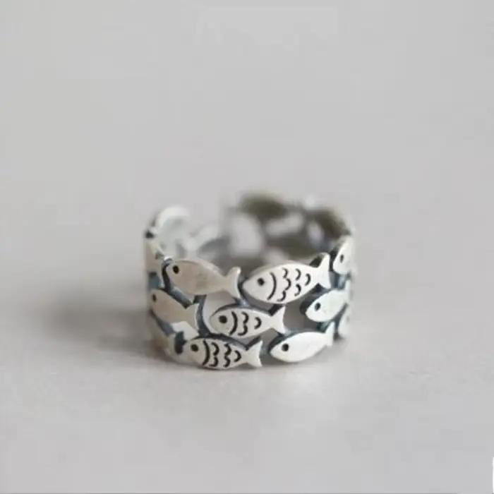Bijoux animaux en argent regardé 925, poisson mignon, personnalité créative, matiques réglables rétr