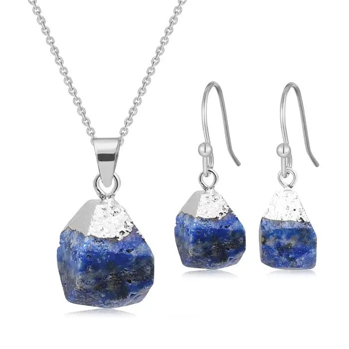Ensemble de bijoux naturels, Quartz Rose, Amazonite, acier inoxydable, boucles d'oreilles en argent 