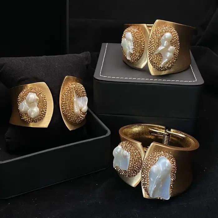 Baroque Double-headed Pearl Bracelet Wide Edge European Style Super Shiny Embedded Handmade Women's 