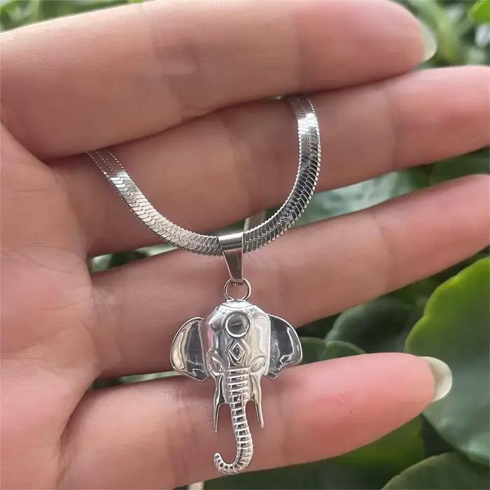 Collier chaîne à lame tête d'éléphant pour femmes, Punk, pendentif Long en acier inoxydable, hip hop