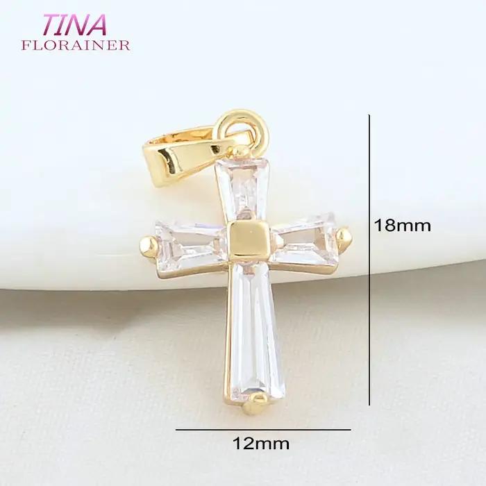 6 pièces de pendentifs croix en laiton couleur or 14K avec zircon, 12*18MM, pour la fabrication de c
