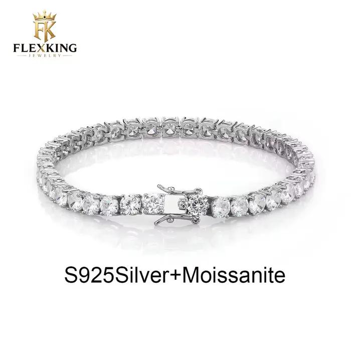 Bracelet chaîne tennis FLEXKING 3MM VVS Moissanite en argent sterling S925, style hip-hop, bijoux de