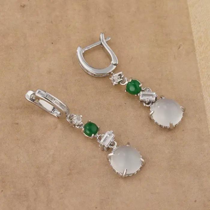 PANJBJ 925 en argent Sterling Hotan Jade cerceau boucle d'oreille pour les femmes rétro Zircon ethni