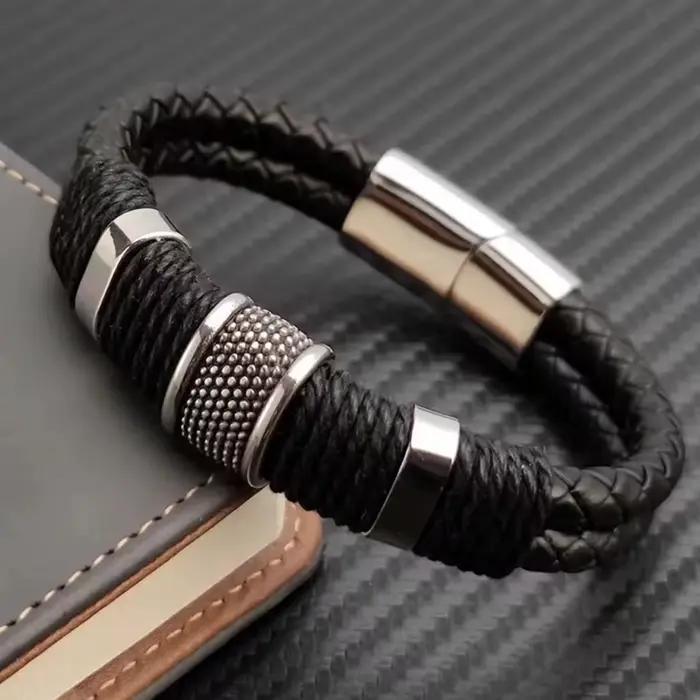 Bracelet à breloques Vintage multicouche marron en cuir véritable pour hommes, Style Business, Occas
