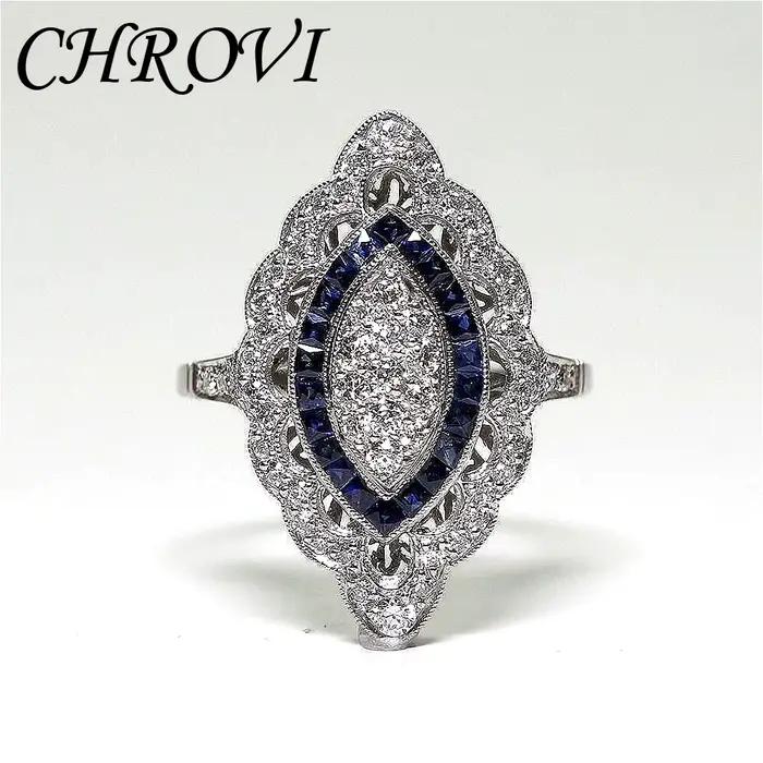 Bague en argent sterling 925 de style luxueux, avec saphir, bague de mode pour fête nuptiale