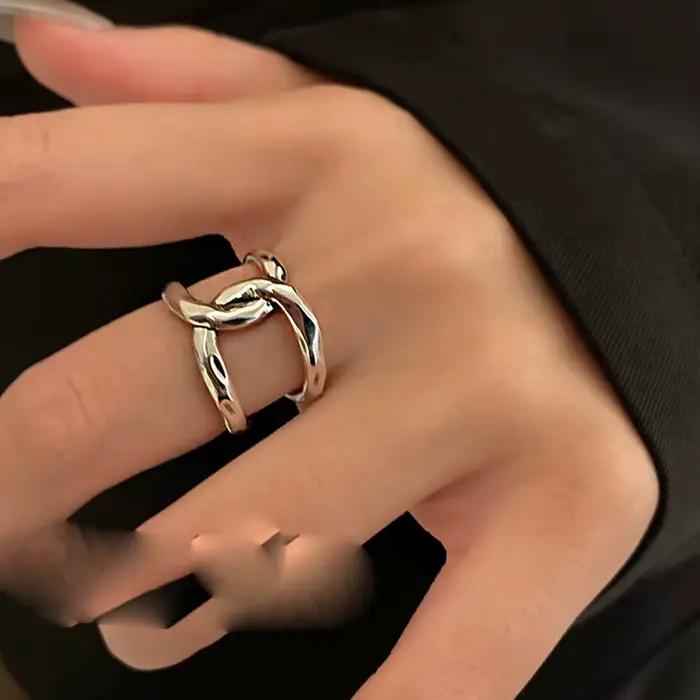 Bagues en argent Sterling 925 pour femmes, lignes croisées rétro simples, mode géométrique, Smiple o