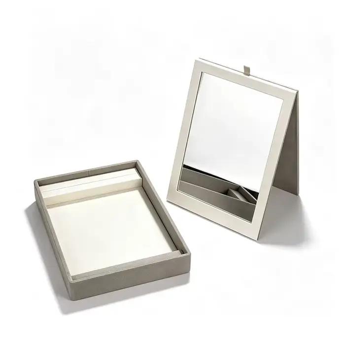 Plateau de présentation de bijoux avec couvercle miroir, support de rangement en velours pour boucle