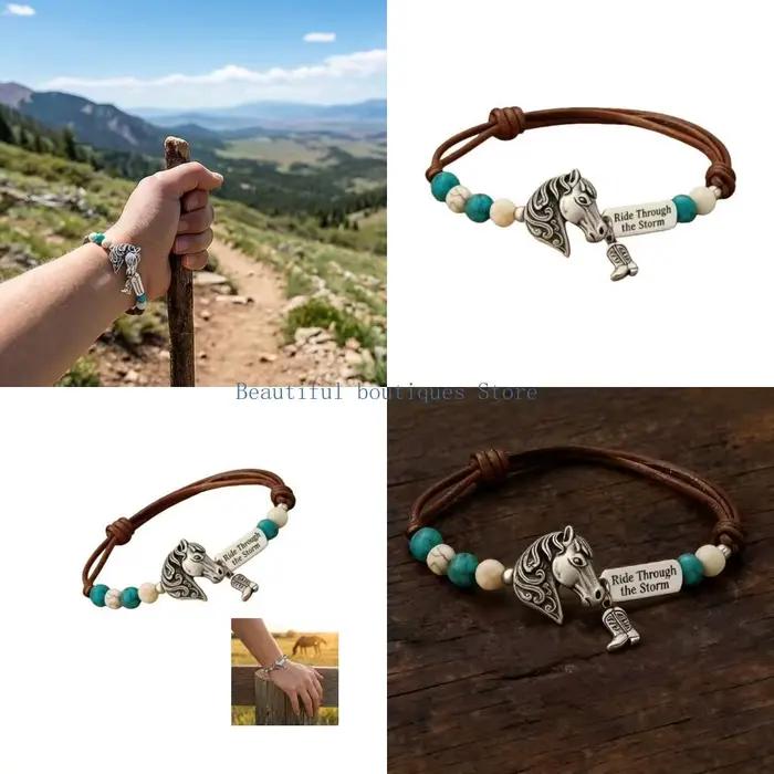U4LF – Bracelet cheval Turquoise réglable bohème, accessoire pour femmes hommes