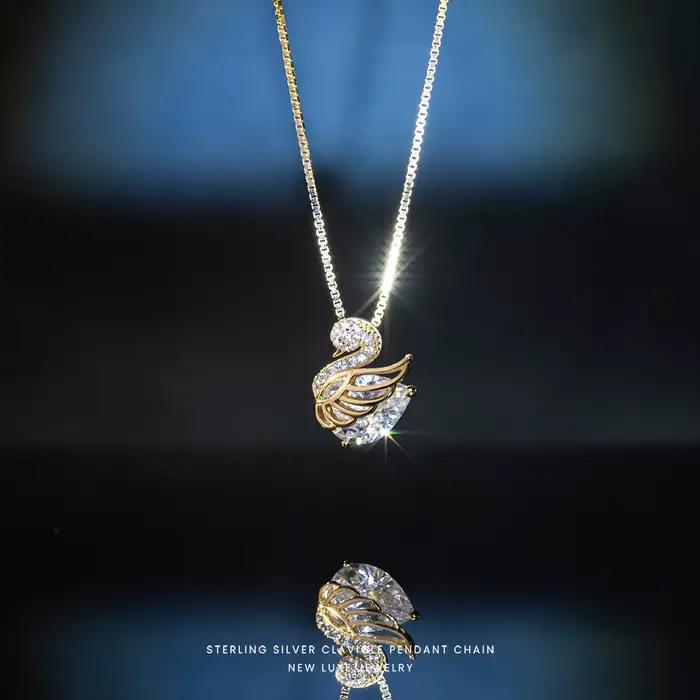 Collier pendentif petit cygne incrusté de diamants, personnalisé, à la mode, pour fête de mariage, c