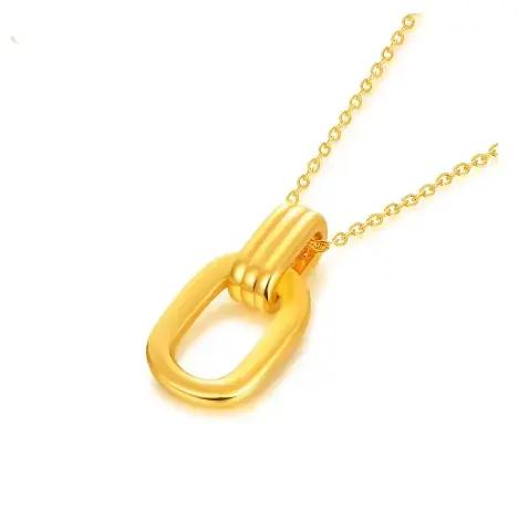 Pendentif Double anneau entièrement en or 999, collier géométrique Vintage 24K, bijoux Boutique pour
