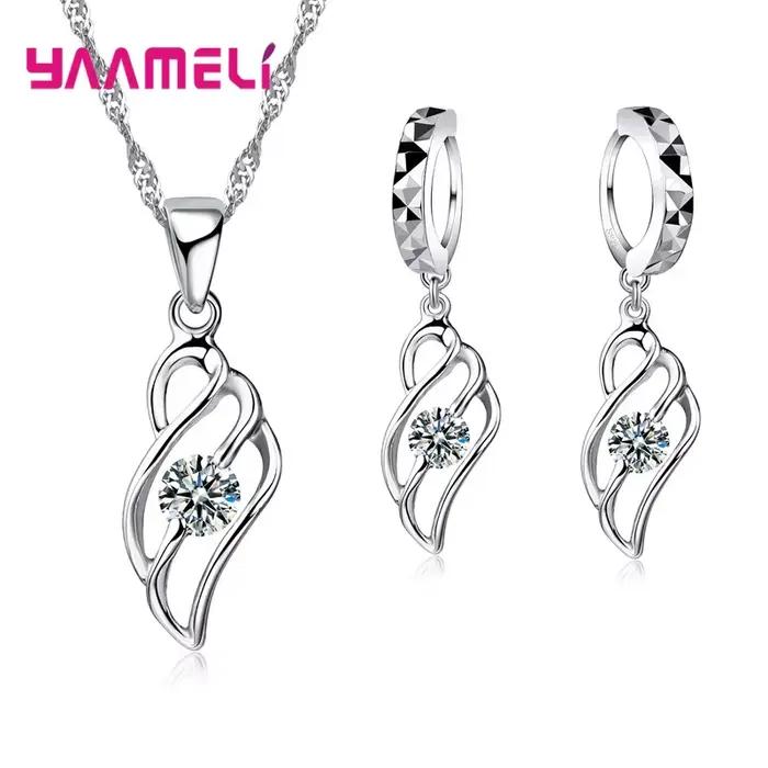 Ensembles de bijoux en argent regardé 925 pour femmes, pendentif en pierre de cristal, collier et bo