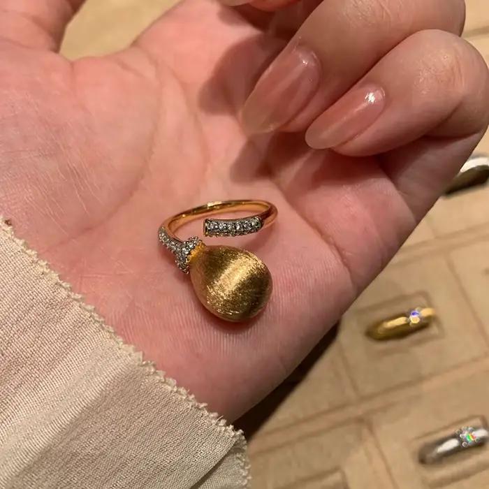 Bague de pomme de pin en diamant complet pour femme, artisanat en or antique rétro, goutte d'eau bro