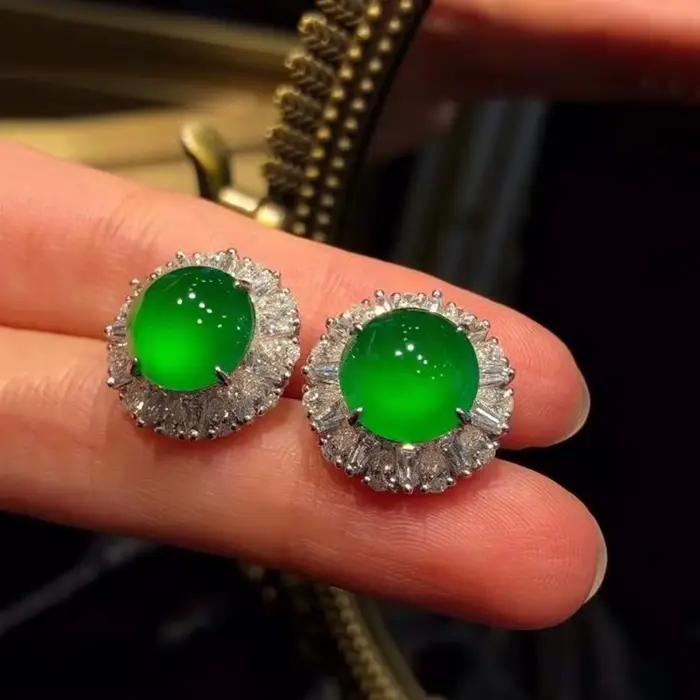 Grandes boucles d'oreilles en calcédoine verte Hetian naturelle incrustée, fleur ronde, bijoux de lu
