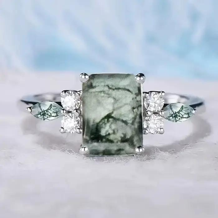 Huitan – bague verte Vintage pour femmes, bijoux de fête rétro, bijoux en zircone cubique brillante,