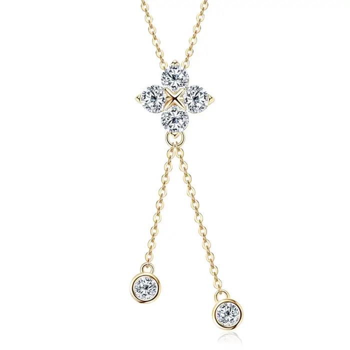 Collier pendentif fleur trèfle à quatre feuilles en moissanite D1.40CT, en argent 925 véritable à 10
