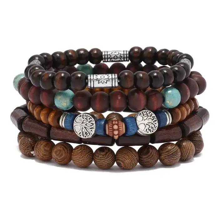 Bracelets en perles de bois de Bohême pour hommes et femmes, accessoires de bijoux féminins, breloqu