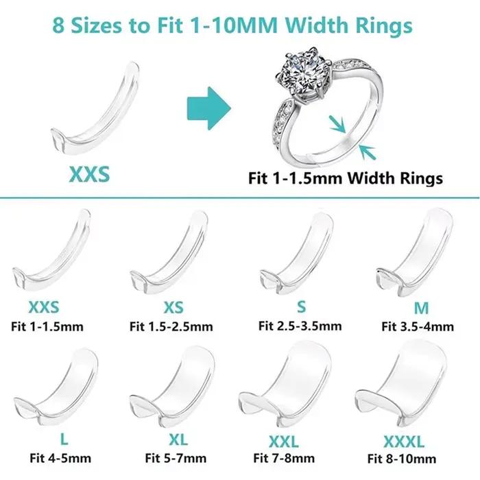 Réducteur de taille de bague invisible transparent en 8 tailles – Ajusteur de bague pour bagues trop