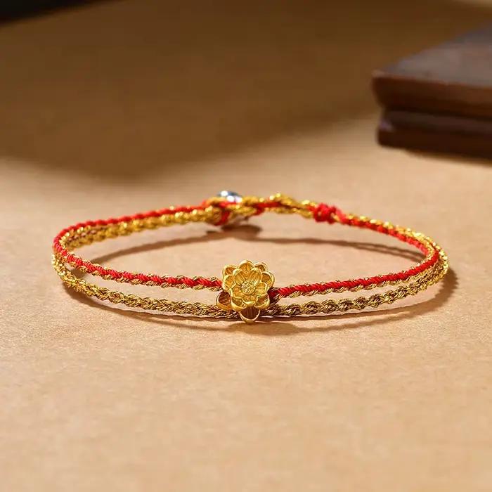 Bracelet en Corde Annie Rouge Tissé à la Main, Charmant, Plaqué Or, Style INS, Accessoire de Concept