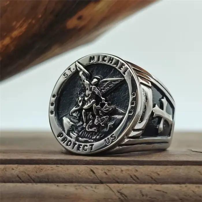 ST MICHAEL – bague solide en acier inoxydable 316L, bijoux Saint Protect Us, bagues d'ange