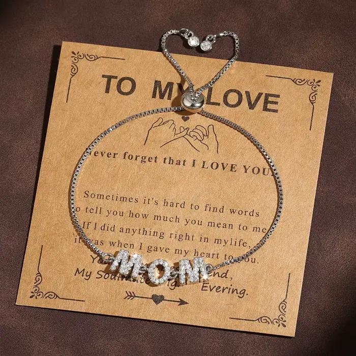 ZAKOL – Bracelet à breloques avec lettres « MOM », « MAMA » en zircone cubique, chaîne réglable, bij