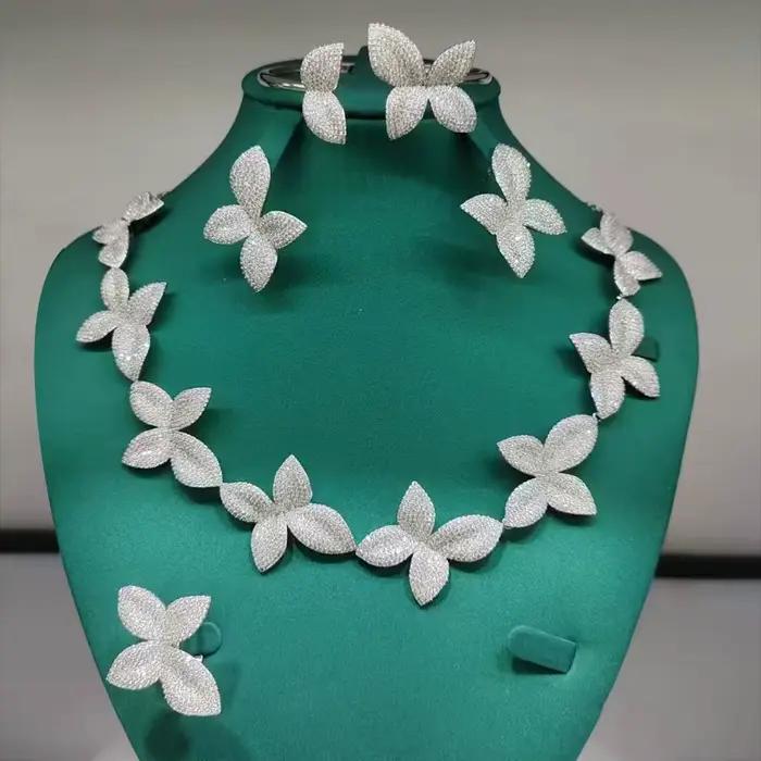 Missvikki nouveau luxe feuilles collier boucles d'oreilles Bracelet bague ensembles de bijoux pour l