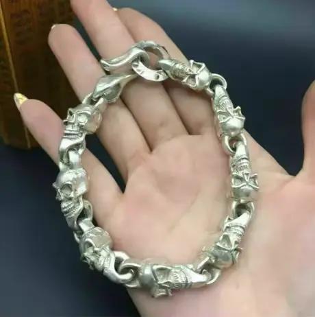 Mode tibétain argent Transport bénédiction de dieu crâne Bracelet Fortune éloigner les mauvais espri