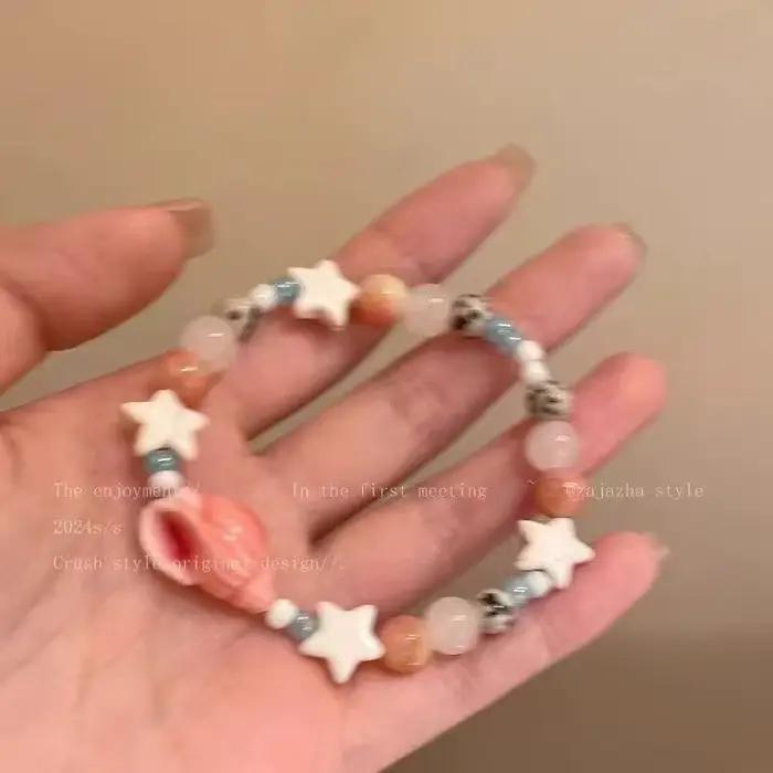 Bracelet de perles en céramique coloré pour femmes, mignon et exquis, style Boho, étoile conque, pou