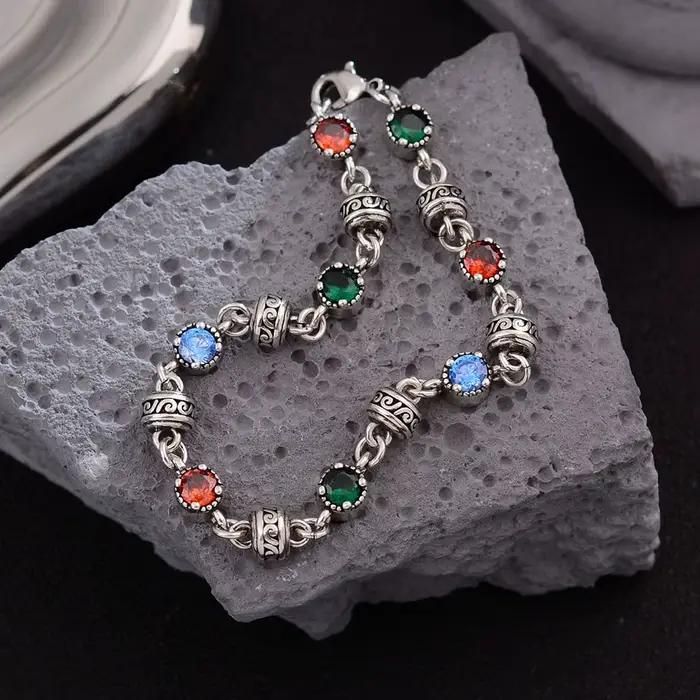 Nouveauté à la mode coloré cristal Thai argent femme Bracelet gros bijoux pour femmes cadeaux d'anni