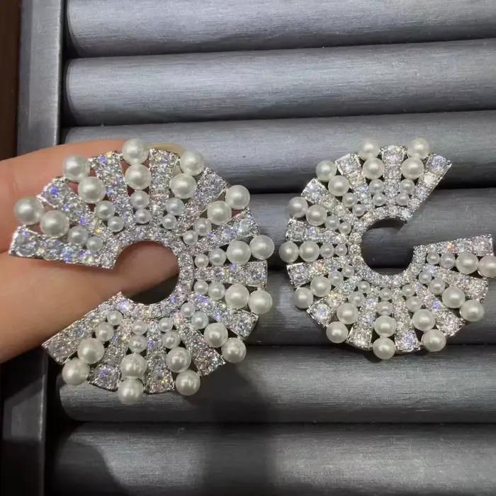 Boucles d'oreilles en perles géométriques en forme d'éventail, mode féminine de luxe