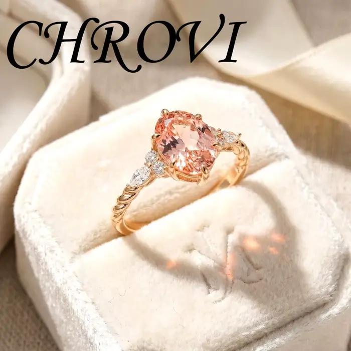 Bague vintage en argent sterling 925 rose et orange sertie de diamants à haute teneur en carbone, ba