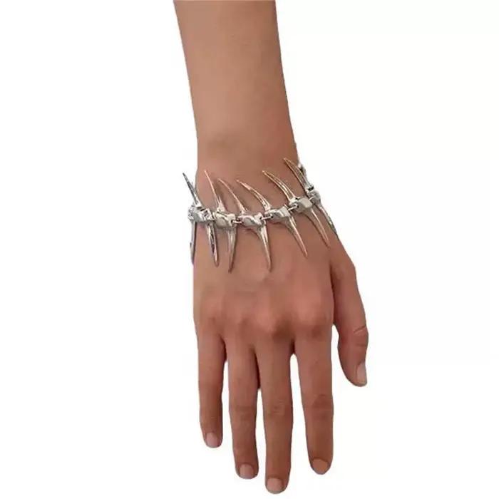 Bracelet en argent avec corne d'épine, os de poisson, personnalisé pour Couple, mode Hip Hop Punk, b