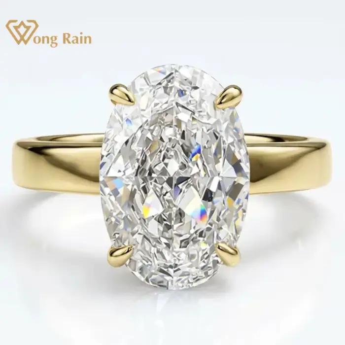 Wong Rain – bague vintage en argent sterling 925, saphir de laboratoire à coupe ovale 8x12 MM, diama