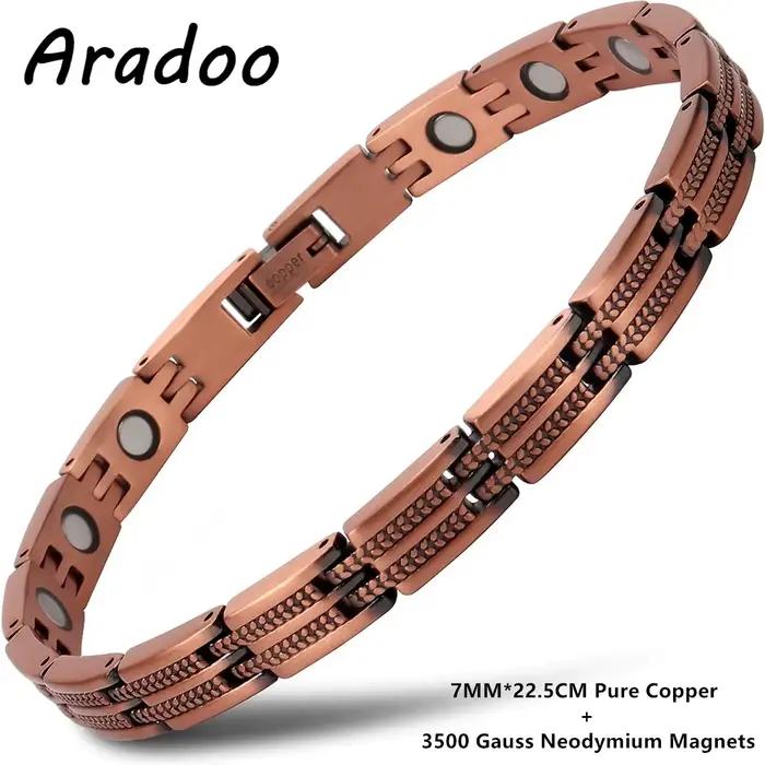ARADOO – Bracelet en cuivre pour femmes, Design d'oreille de blé, en cuivre pur, magnétique réglable