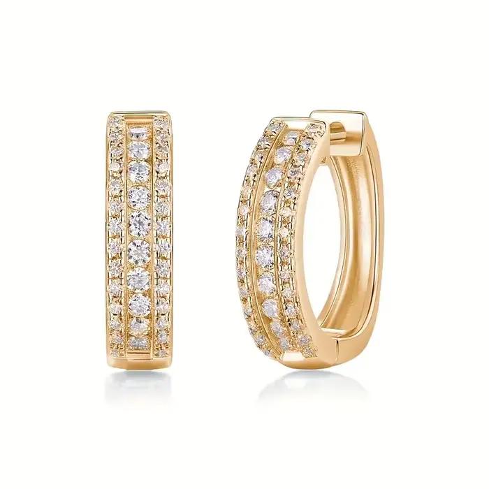 JIUZUAN-Boucles d'Oreilles Tricolores Moissanite pour Femme, Clous Plaqué Argent 925, Platine 18K, B