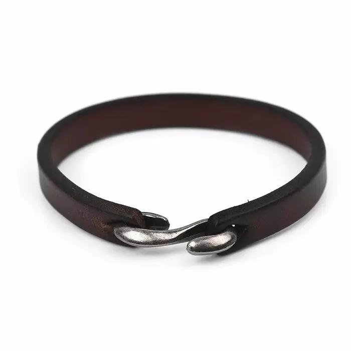 Bracelet rétro en cuir véritable pour homme et femme, bijou classique à crochets, couleur noir, marr