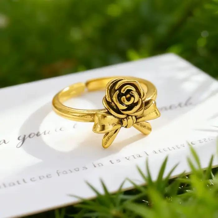Bague à nœud rose vintage, accessoire de bague de couple polyvalent pour un usage quotidien, bijoux 