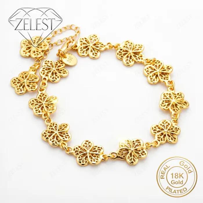 925 Sterling Silver 18K Gold Plated 8 Inch Beautiful Flower Bracelet Women's Fashion Wedding Party J