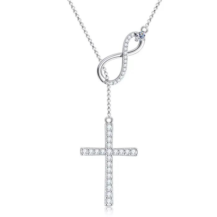 Collier pendentif infini en argent Sterling 925 pour femmes, bijoux ronds en croix Moissanite 0,5 ct