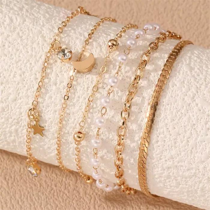 Lot de 6 bracelets déstructurés en perles et chaîne – Une touche créative sur le luxe classique, con