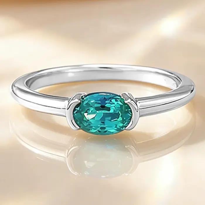 Vinregem – bague ovale en tourmaline Paraiba de laboratoire, 4x6 MM, 100% argent Sterling 925, simpl