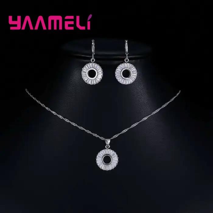 Ensemble de bijoux de luxe en argent 925 pour femme, collier estampillé, boucle d'oreille, cerceau, 