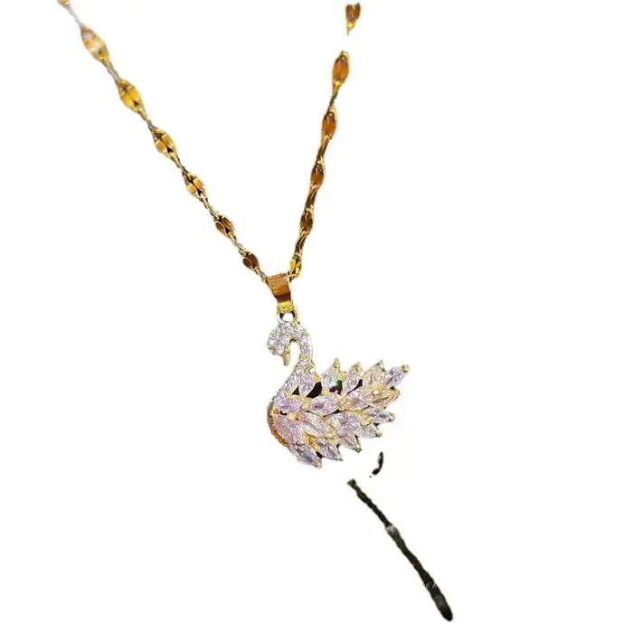 Collier pendentif en cristal de dessin animé pour femme, acier inoxydable, breloque, document doré, bijoux ras du cou, original, mode
