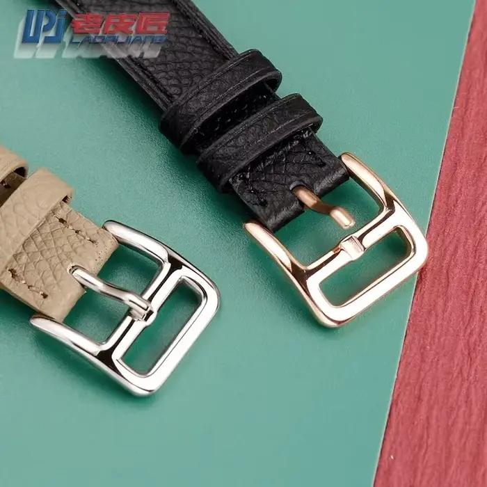 Pour Hermes H bracelet de montre en cuir véritable série HOUR cadran carré mince Orange confortable bracelet de montre en peau de vache souple 14mm 16mm 18mm