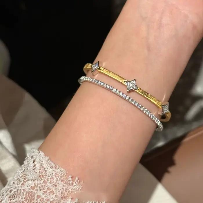 Bracelet en diamant carré brossé pour femmes, de haute qualité, en argent 925, élégant, de luxe, en losange, bijoux cadeau pour banquet