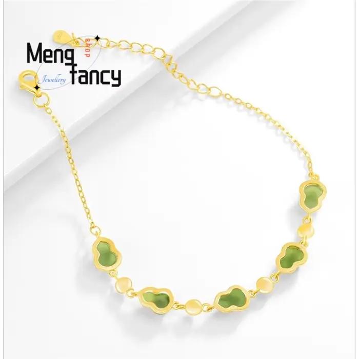 Bracelet incrusté de gourde en Jade Hetian, vieux matériau naturel, en argent S925, bijoux à la mode de haute qualité, cadeau de vacances populaire de luxe pour Couple